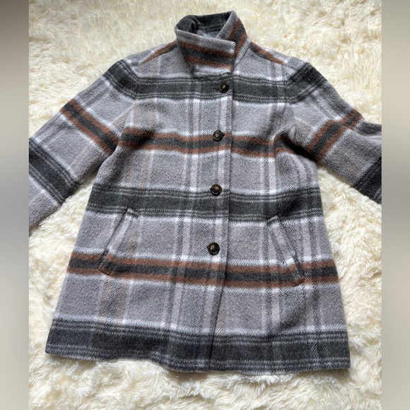 Chico’s Plaid Wool Blend Jacket Coat Gray Brown Size 2 - Picture 2 of 5